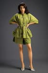 Buy_Deepika Arora_Green Cotton Bows Mandarin Collar Designer Shirt And Shorts Set _Online_at_Aza_Fashions
