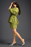 Shop_Deepika Arora_Green Cotton Bows Mandarin Collar Designer Shirt And Shorts Set _Online_at_Aza_Fashions