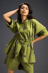 Deepika Arora_Green Cotton Bows Mandarin Collar Designer Shirt And Shorts Set _at_Aza_Fashions