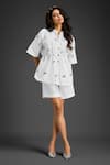 Buy_Deepika Arora_White Cotton Embroidery Mandarin Collar Designer Shirt And Shorts Set _at_Aza_Fashions