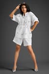 Buy_Deepika Arora_White Cotton Embroidery Mandarin Collar Designer Shirt And Shorts Set _Online_at_Aza_Fashions