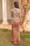 Shop_Label Astha Chhabra_Orange Organza Embroidery Round Neck Multi Color Draped Skirt And Top _at_Aza_Fashions