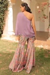 Shop_Label Astha Chhabra_Lilac Crepe, Organza Embroidery, Sequins One Shoulder Kaftan Tunic And Sharara Set _at_Aza_Fashions