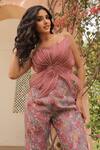 Buy_Label Astha Chhabra_Pink Organza Embroidery Sweetheart Neck Corset And Bellbottom Pant Set _Online_at_Aza_Fashions