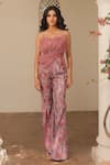 Buy_Label Astha Chhabra_Pink Organza Embroidery Sweetheart Neck Corset And Bellbottom Pant Set _at_Aza_Fashions