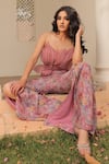 Shop_Label Astha Chhabra_Pink Organza Embroidery Sweetheart Neck Corset And Bellbottom Pant Set _Online_at_Aza_Fashions