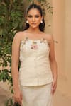 Label Astha Chhabra_Off White Organza Embroidery Square Neck Corset And Skirt Set _Online_at_Aza_Fashions