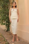 Buy_Label Astha Chhabra_Off White Organza Embroidery Square Neck Corset And Skirt Set _at_Aza_Fashions