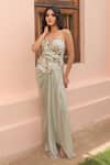 Buy_Label Astha Chhabra_Green Satin, Organza Embroidery Sage Corset And Skirt Set _at_Aza_Fashions