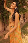 Label Astha Chhabra_Yellow Chiffon, Georgette Sequins, Beads Designer Pre-draped Saree And Blouse _Online_at_Aza_Fashions