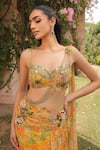 Shop_Label Astha Chhabra_Yellow Chiffon, Georgette Sequins, Beads Designer Pre-draped Saree And Blouse _Online_at_Aza_Fashions