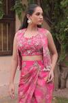 Buy_Label Astha Chhabra_Pink Crepe, Organza Embroidery Round Neck, Hot Designer Jacket And Skirt Set _Online_at_Aza_Fashions