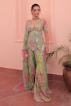 Buy_Label Astha Chhabra_Green Organza Sequins, Embroidery V-neck Pink Tie Dye Designer Set _at_Aza_Fashions