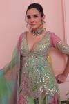 Buy_Label Astha Chhabra_Green Organza Sequins, Embroidery V-neck Pink Tie Dye Designer Set _Online_at_Aza_Fashions