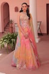 Buy_Label Astha Chhabra_Green Organza Sequins, Embroidery, Beads Designer Pink Tie Dye Lehenga Set _at_Aza_Fashions