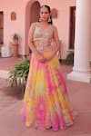 Buy_Label Astha Chhabra_Yellow Organza Sequins, Beads Sweetheart Designer Mixed Embroidered Lehenga Set _at_Aza_Fashions
