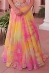 Label Astha Chhabra_Yellow Organza Sequins, Beads Sweetheart Designer Mixed Embroidered Lehenga Set _Online_at_Aza_Fashions