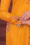 Buy_Label Astha Chhabra_Yellow Silk, Satin, Georgette, Organza Embroidery Round Neck Designer Kurta Set _Online_at_Aza_Fashions