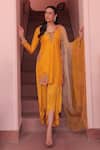 Buy_Label Astha Chhabra_Yellow Silk, Satin, Georgette, Organza Embroidery Round Neck Designer Kurta Set _at_Aza_Fashions