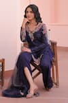 Label Astha Chhabra_Purple Silk, Satin, Georgette, Organza Embroidery Round Designer Deep Kurta Set _Online_at_Aza_Fashions