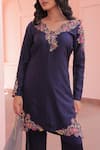 Buy_Label Astha Chhabra_Purple Silk, Satin, Georgette, Organza Embroidery Round Designer Deep Kurta Set _Online_at_Aza_Fashions