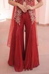 Label Astha Chhabra_Maroon Silk, Organza Beads, Sequins, Embroidery Round Neck Jacket Kurta Set _Online_at_Aza_Fashions