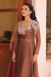 Buy_Label Astha Chhabra_Brown Silk Organza Embroidery Square Neck Copper Crushed Anarkali Set _Online_at_Aza_Fashions