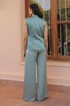 Shop_Label Astha Chhabra_Green Satin Beads, Sequins, Embroidery Sage Designer Blazer And Pant Set _at_Aza_Fashions