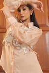 Label Astha Chhabra_Beige Mesh, Crepe Embroidery Collared Taupe Mixed Shirt And Pant Set _Online_at_Aza_Fashions