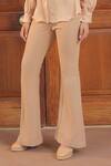 Buy_Label Astha Chhabra_Beige Mesh, Crepe Embroidery Collared Taupe Mixed Shirt And Pant Set _Online_at_Aza_Fashions