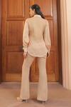 Shop_Label Astha Chhabra_Beige Mesh, Crepe Embroidery Collared Taupe Mixed Shirt And Pant Set _at_Aza_Fashions