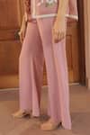 Label Astha Chhabra_Pink Mesh, Crepe Embroidery Round Neck Jacket And Wide Leg Pant Set _Online_at_Aza_Fashions