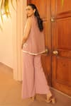Buy_Label Astha Chhabra_Pink Mesh, Crepe Embroidery Round Neck Jacket And Wide Leg Pant Set _Online_at_Aza_Fashions