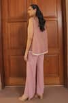 Shop_Label Astha Chhabra_Pink Mesh, Crepe Embroidery Round Neck Jacket And Wide Leg Pant Set _at_Aza_Fashions