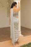 Shop_Label Astha Chhabra_Silver Crepe, Net Sequins, Embroidery Sweetheart Neck Pre-draped Saree And Corset _at_Aza_Fashions