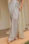 Buy_Label Astha Chhabra_Silver Crepe, Net Sequins, Embroidery Sweetheart Neck Pre-draped Saree And Corset _Online_at_Aza_Fashions