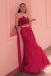 Label Astha Chhabra_Red Satin, Georgette, Net Embroidery Designer Corset And Draped Skirt Set _Online_at_Aza_Fashions