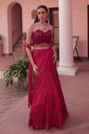 Buy_Label Astha Chhabra_Red Satin, Georgette, Net Embroidery Designer Corset And Draped Skirt Set _at_Aza_Fashions