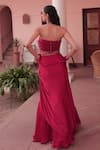 Shop_Label Astha Chhabra_Red Satin, Georgette, Net Embroidery Designer Corset And Draped Skirt Set _at_Aza_Fashions