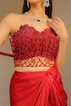 Shop_Label Astha Chhabra_Red Satin, Georgette, Net Embroidery Designer Corset And Draped Skirt Set _Online_at_Aza_Fashions