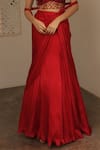 Label Astha Chhabra_Red Satin, Georgette, Net Embroidery Designer Corset And Draped Skirt Set _at_Aza_Fashions