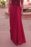 Shop_Label Astha Chhabra_Red Satin, Net Beads, Embroidery V-neck Designer Corset And Draped Skirt Set _Online_at_Aza_Fashions