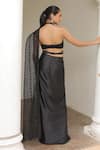 Shop_Label Astha Chhabra_Black Satin, Net Beads Halter Neck Pre-draped Saree And Blouse Set _at_Aza_Fashions