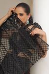 Label Astha Chhabra_Black Satin, Net Beads Halter Neck Pre-draped Saree And Blouse Set _Online_at_Aza_Fashions