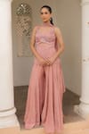 Buy_Label Astha Chhabra_Pink Satin, Organza Beads, Embroidery, Sequins Open Designer Tunic Sharara Set _at_Aza_Fashions