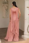 Shop_Label Astha Chhabra_Pink Satin, Organza Beads, Embroidery, Sequins Open Designer Tunic Sharara Set _at_Aza_Fashions