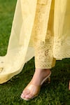 Naaz By Noor_Yellow Chanderi, Cotton, Organza Embroidery Round Neck Light Printed Kurta Set _Online_at_Aza_Fashions