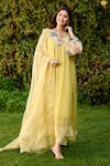 Buy_Naaz By Noor_Yellow Chanderi, Cotton, Organza Embroidery Round Neck Light Printed Kurta Set _at_Aza_Fashions