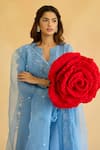 Naaz By Noor_Blue Chanderi, Cotton, Organza Pearls, Embroidery Split V-neck Kurta Set _at_Aza_Fashions