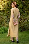 Shop_Naaz By Noor_Olive Green Chanderi, Cotton, Organza Embroidery V-neck Kurta Pant Set _at_Aza_Fashions